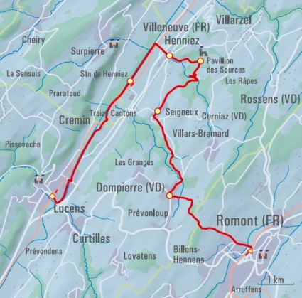 Henniez Quelle Wanderkarte