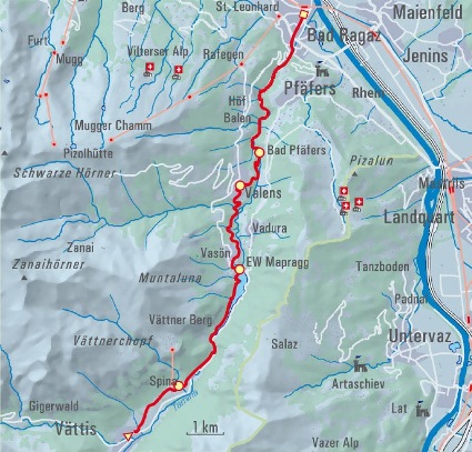 Von Vättis nach Bad Ragaz: Wanderkarte