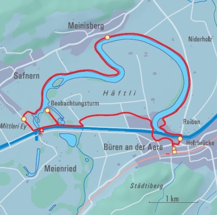 Flusswanderung entland der Aare: Wanderkarte