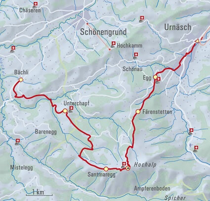 Wanderkarte: Von Urnäsch zur Hochalp wandern