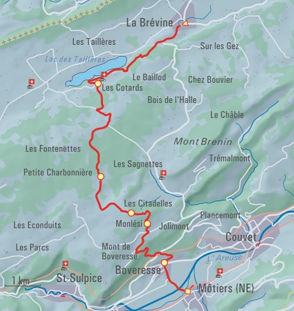 Vy aux Moines/Val de Travers: Wanderkarte