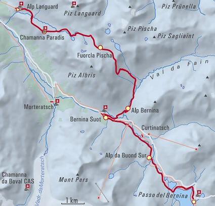 Wanderkarte Pontresina zum Berninapass
