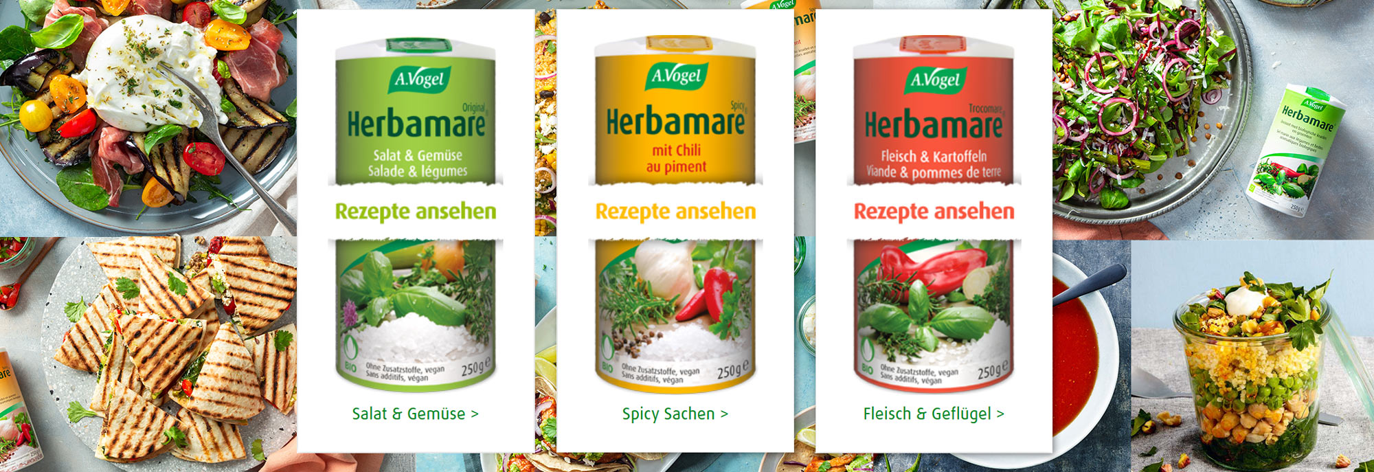 Herbamare-Dosen: Herbamare Original, Herbamare Spicy, Herbamare Trocomare