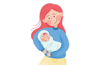 Grafik Mutter mit Kind im Arm