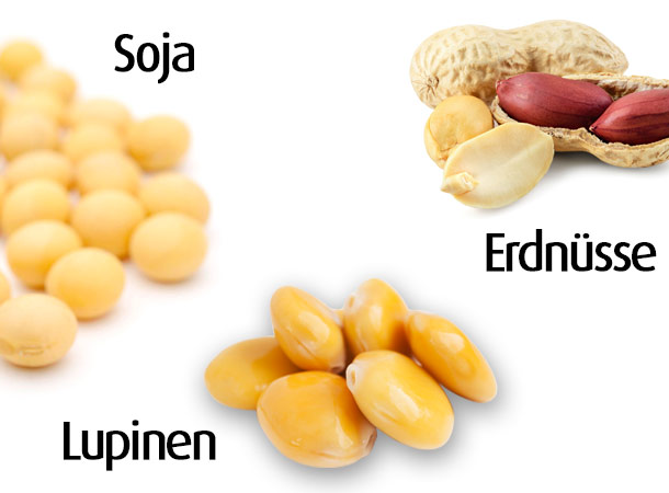 Sojabohnen, Lupinen und Erdnüsse