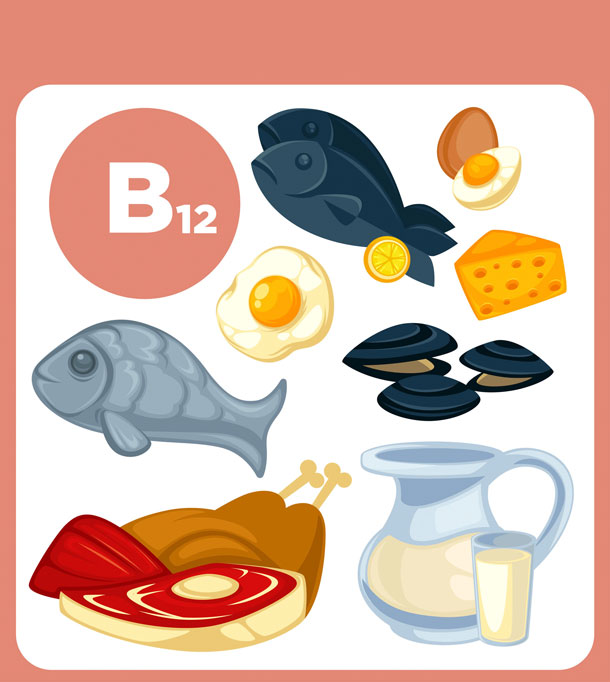 Vitamin B12 finden sich in Innereien von Kalb, Rind, Schwein und Lamm. Seefisch enthält auch das Vitamin B12. 