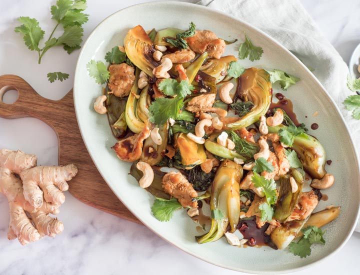 Ingwer-Poulet mit Pak-Choi und Cashew (Foto: A.Walter) Ingwer-Poulet mit Pak-Choi und Cashew