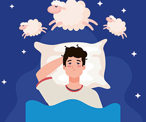 Grafik: Mann beim Schäfchenzählen