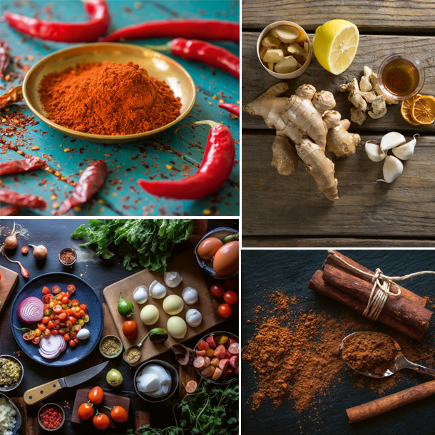 Blutgesunde Ernährung (Foto: 123RF) Gewürze und frische Lebensmittel