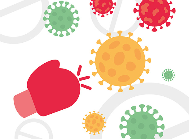 Viren und Boxhandschuh